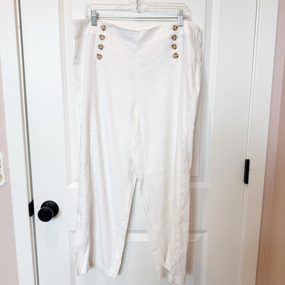 J Jill Womens Love Linen Wide Leg Pants Size 16 White Coastal Chic Quiet Luxury